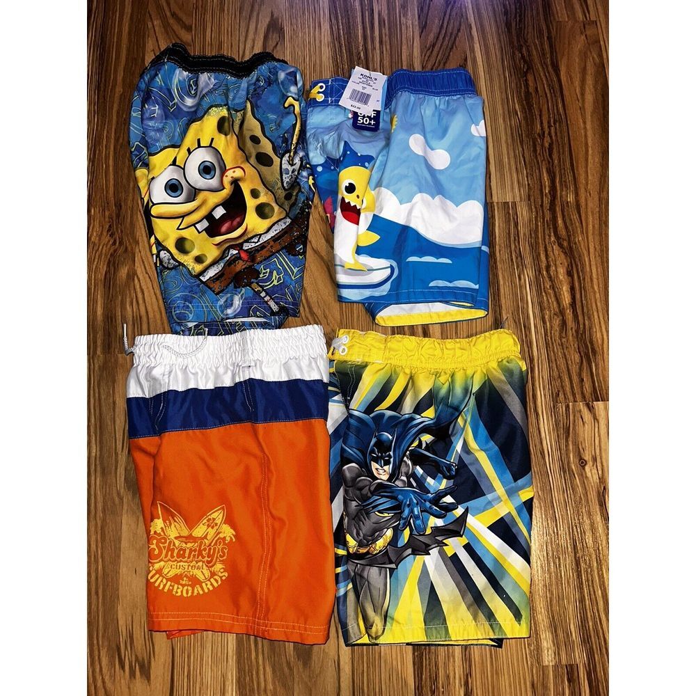 Baby Shark SpongeBob Batman Swim Trunks Sz 4T Toddler‎ VTG Y2K